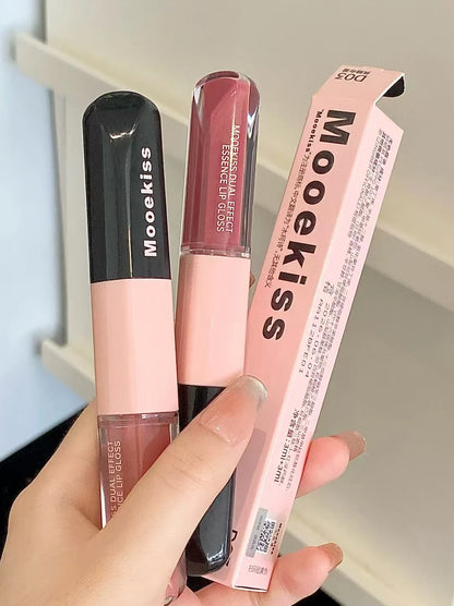 Mooekiss Double-headed Lipgloss MirrorMoisturizing Long-lasting Brush head Non-stick Cup Film-forming Lip Glaze Lipstick 3.2g