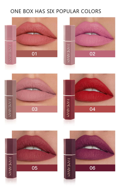 Handaiyan 6 Pcs Matte Waterproof Velvet Nude Lipstick Sexy Red Brown Pigments Makeup Long Lasting Profissional