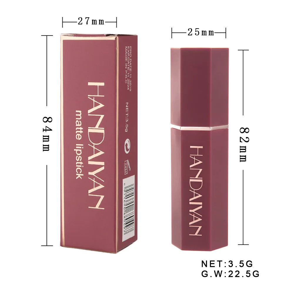 Handaiyan 6 Pcs Matte Waterproof Velvet Nude Lipstick Sexy Red Brown Pigments Makeup Long Lasting Profissional