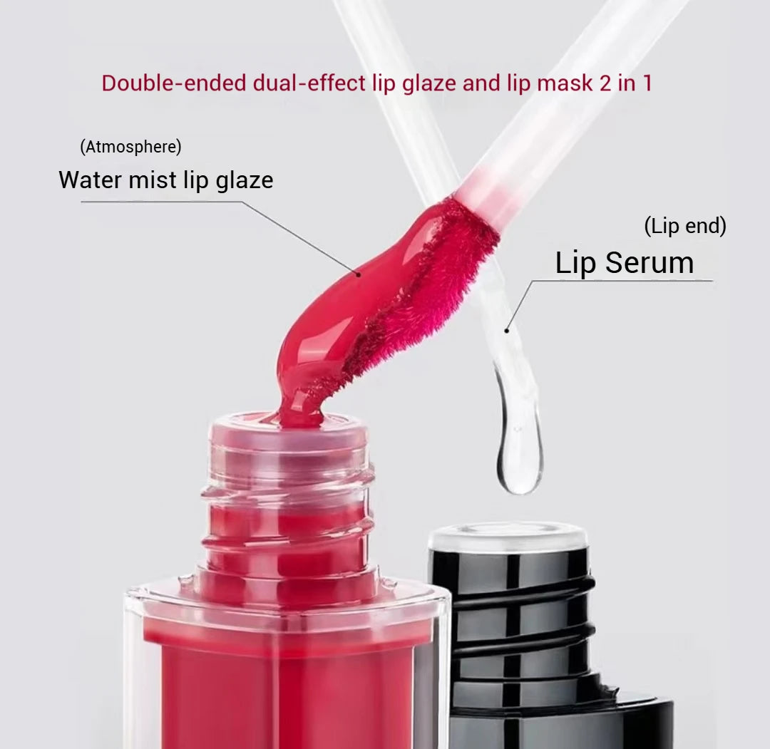 Mooekiss Double-headed Lipgloss MirrorMoisturizing Long-lasting Brush head Non-stick Cup Film-forming Lip Glaze Lipstick 3.2g