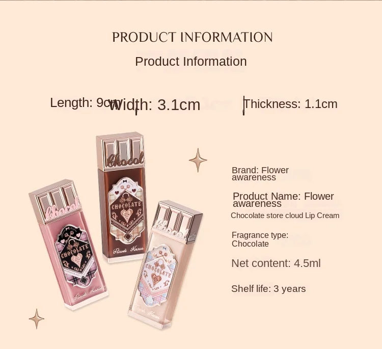 Flower Knows Chocolate Cloud Lip Cream Lightweight Matte Long Lasting Liquid Lipstick Makeup Lip Mud 4.5ml Waterproof