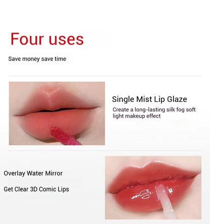 Mooekiss Double-headed Lipgloss MirrorMoisturizing Long-lasting Brush head Non-stick Cup Film-forming Lip Glaze Lipstick 3.2g