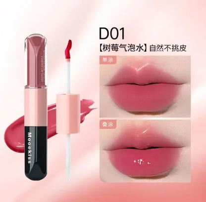 Mooekiss Double-headed Lipgloss MirrorMoisturizing Long-lasting Brush head Non-stick Cup Film-forming Lip Glaze Lipstick 3.2g