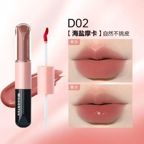 Mooekiss Double-headed Lipgloss MirrorMoisturizing Long-lasting Brush head Non-stick Cup Film-forming Lip Glaze Lipstick 3.2g