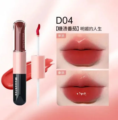Mooekiss Double-headed Lipgloss MirrorMoisturizing Long-lasting Brush head Non-stick Cup Film-forming Lip Glaze Lipstick 3.2g