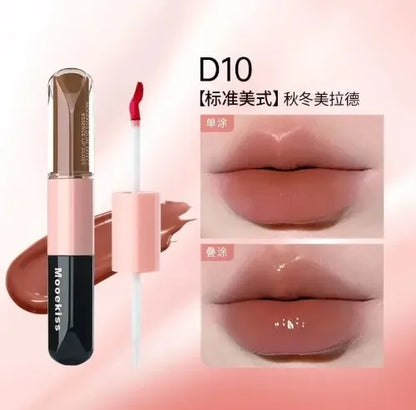 Mooekiss Double-headed Lipgloss MirrorMoisturizing Long-lasting Brush head Non-stick Cup Film-forming Lip Glaze Lipstick 3.2g