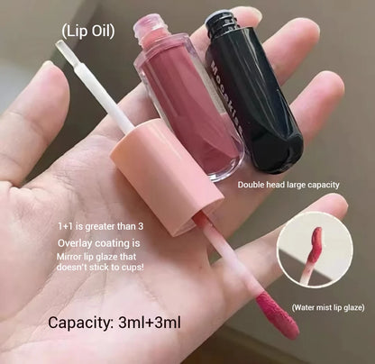 Mooekiss Double-headed Lipgloss MirrorMoisturizing Long-lasting Brush head Non-stick Cup Film-forming Lip Glaze Lipstick 3.2g
