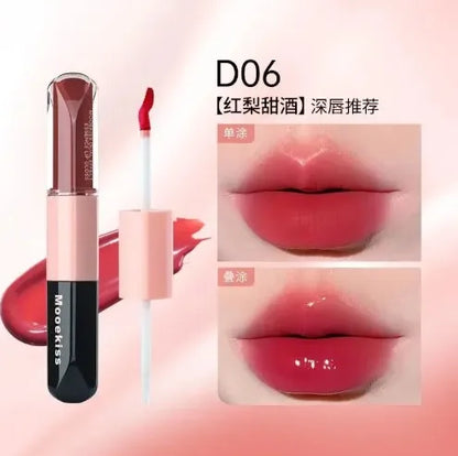 Mooekiss Double-headed Lipgloss MirrorMoisturizing Long-lasting Brush head Non-stick Cup Film-forming Lip Glaze Lipstick 3.2g