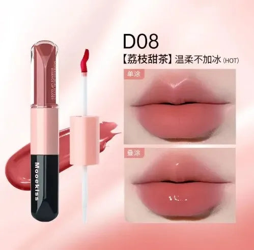 Mooekiss Double-headed Lipgloss MirrorMoisturizing Long-lasting Brush head Non-stick Cup Film-forming Lip Glaze Lipstick 3.2g