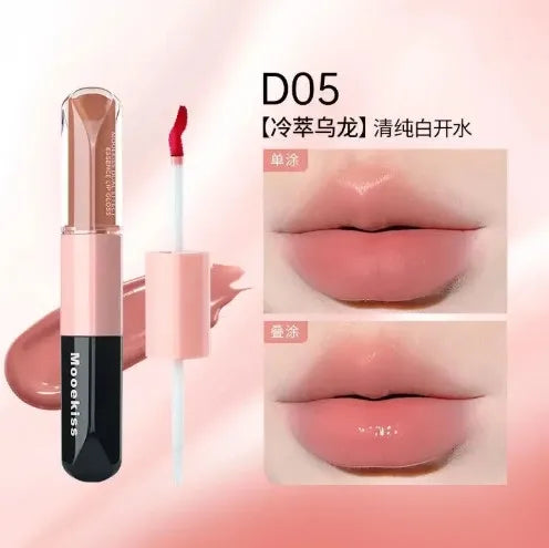 Mooekiss Double-headed Lipgloss MirrorMoisturizing Long-lasting Brush head Non-stick Cup Film-forming Lip Glaze Lipstick 3.2g