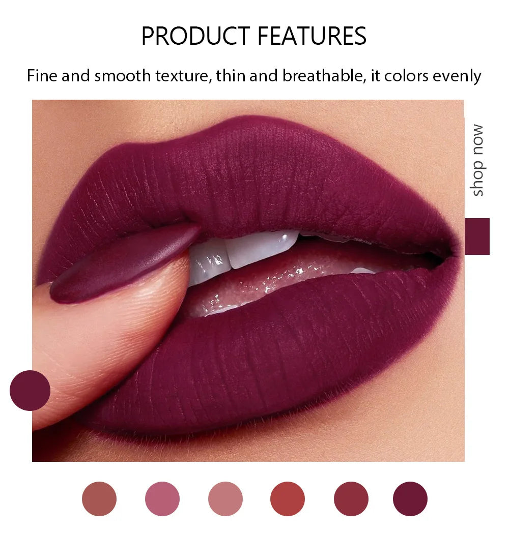 Handaiyan 6 Pcs Matte Waterproof Velvet Nude Lipstick Sexy Red Brown Pigments Makeup Long Lasting Profissional