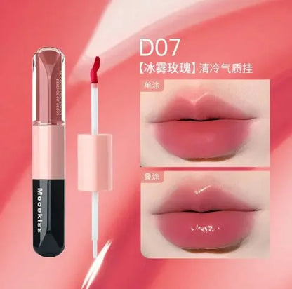 Mooekiss Double-headed Lipgloss MirrorMoisturizing Long-lasting Brush head Non-stick Cup Film-forming Lip Glaze Lipstick 3.2g