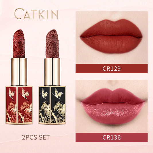 CATKIN Matte Lipstick 2PCS Set Long Lasting for 24H，Lightweight Soft and Ultra Hydrating Lipsticks Infused with Vitamin E