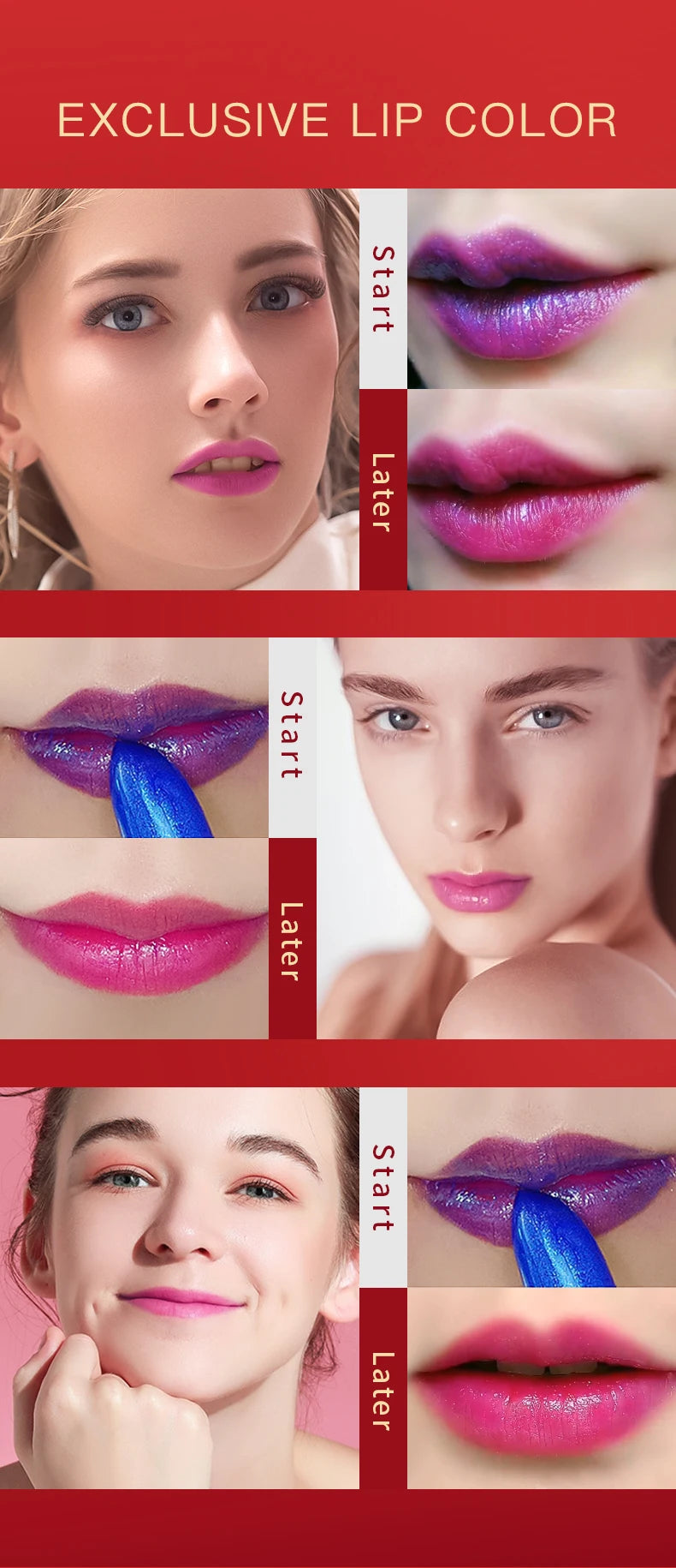 Blue Rose Lip Temperature Color Changing Natural Long Lasting Waterproof   Lipstick Cosmetics Woman Makeup
