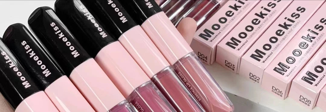Mooekiss Double-headed Lipgloss MirrorMoisturizing Long-lasting Brush head Non-stick Cup Film-forming Lip Glaze Lipstick 3.2g