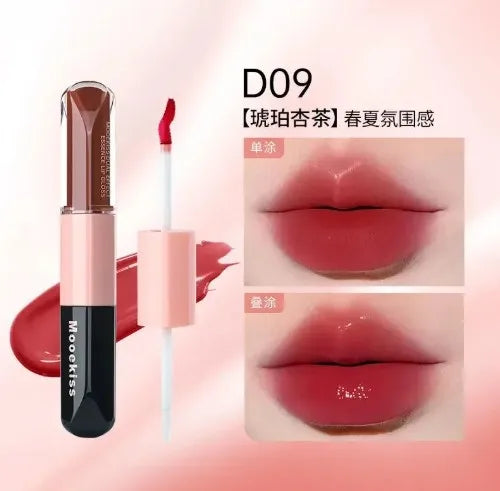 Mooekiss Double-headed Lipgloss MirrorMoisturizing Long-lasting Brush head Non-stick Cup Film-forming Lip Glaze Lipstick 3.2g